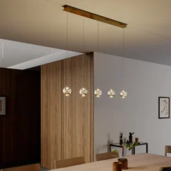 Lucande LED-riippuvalaisin Hayley, 96 cm, 5-valo, kulta, lasi
