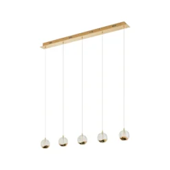 Lucande LED-riippuvalaisin Hayley, 96 cm, 5-valo, kulta, lasi
