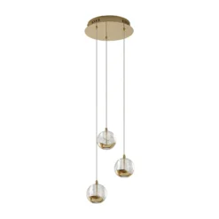 Lucande LED-riippuvalaisin Hayley, Ø 25 cm, 3-valo, kulta, lasi