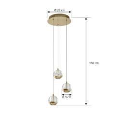Lucande LED-riippuvalaisin Hayley, Ø 25 cm, 3-valo, kulta, lasi