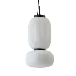 Lucande LED-riippuvalaisin Lucya, 2-valo, lasi, valkoinen, 43 cm
