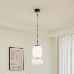 Lucande LED-riippuvalaisin Lucya, 2-valo, lasi, valkoinen, 43 cm