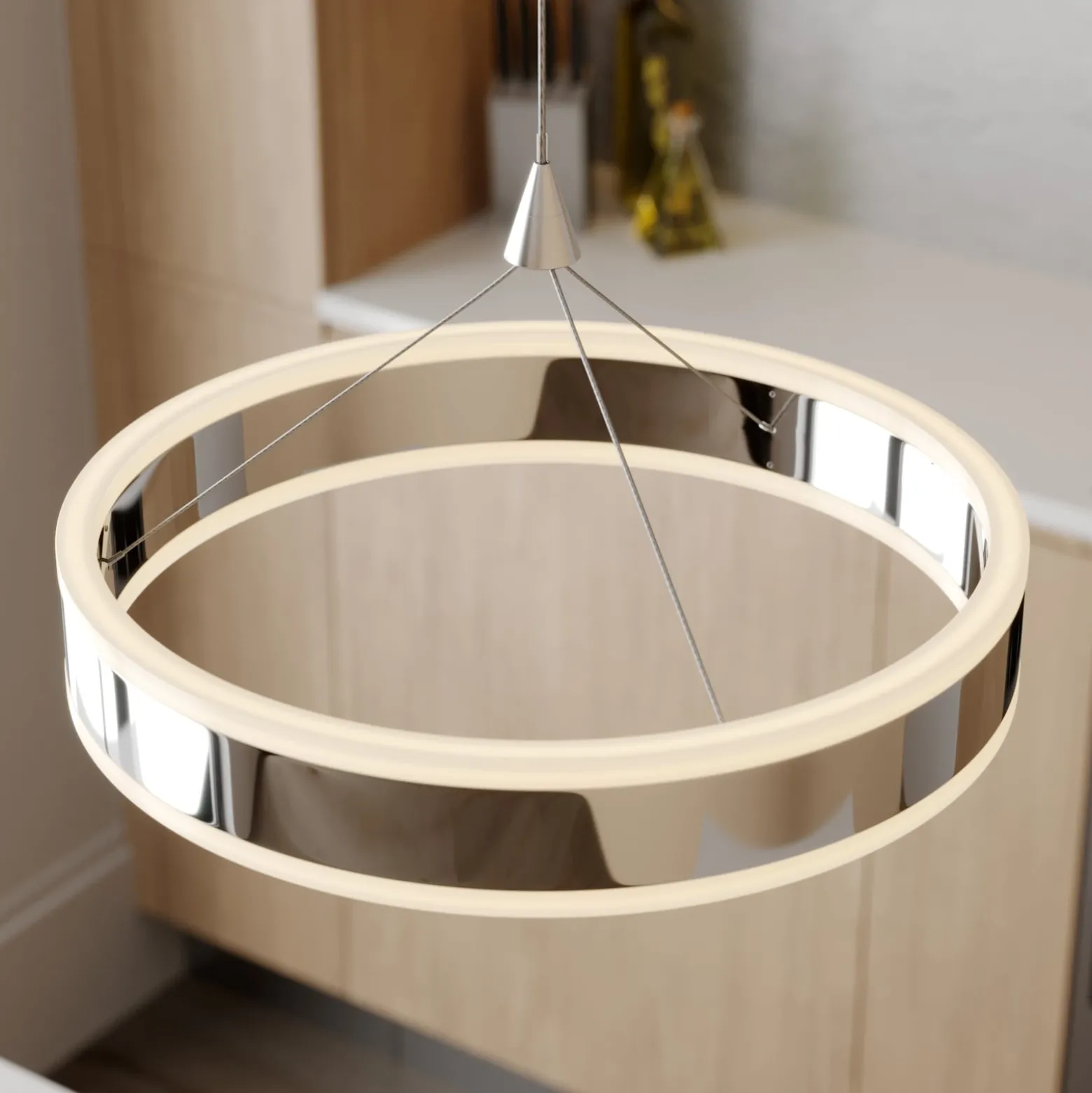 Lucande LED-riippuvalaisin Lyani, 85 cm, 2-valo, kromi, himmennettävä