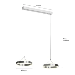 Lucande LED-riippuvalaisin Lyani, 85 cm, 2-valo, kromi, himmennettävä