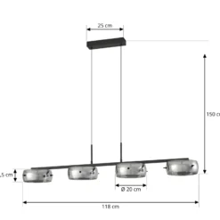 Lucande LED-riippuvalaisin Martis, musta, 4-lamppuinen, himmennettävä