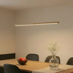 Lucande LED-riippuvalaisin Maruta, puu, palkki, 120 cm, 3000K