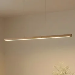 Lucande LED-riippuvalaisin Maruta, puu, palkki, 120 cm, 3000K