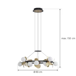 Lucande LED-riippuvalaisin Pallo, 12-lamppuinen, musta/kulta, lasi