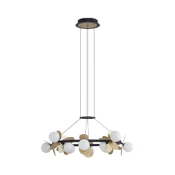 Lucande LED-riippuvalaisin Pallo, 12-lamppuinen, musta/kulta, lasi