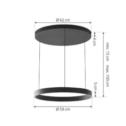 Lucande LED-riippuvalaisin Philine, Ø 60 cm, musta, rautaa