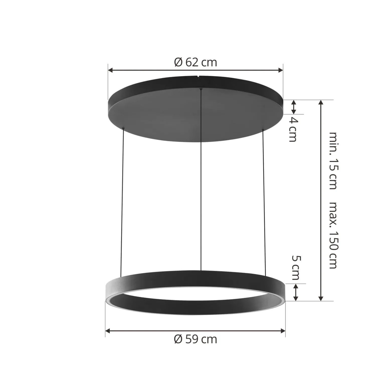 Lucande LED-riippuvalaisin Philine, Ø 60 cm, musta, rautaa