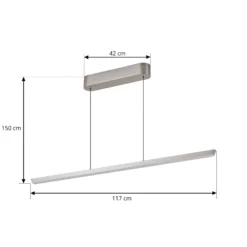 Lucande LED-riippuvalaisin Solvar, 117 cm, hopea, CCT, himmennettävä