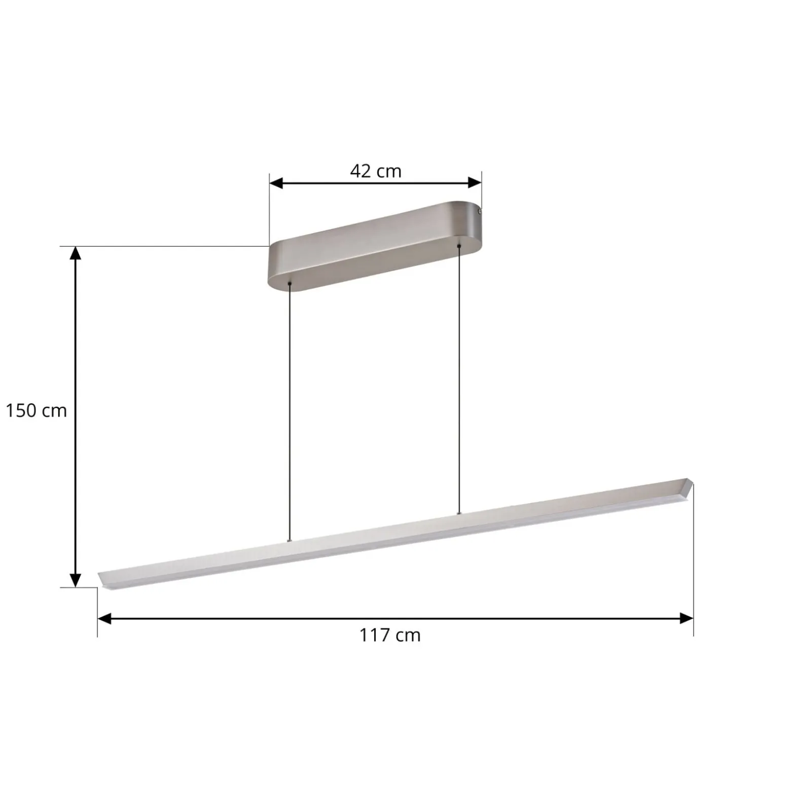 Lucande LED-riippuvalaisin Solvar, 117 cm, hopea, CCT, himmennettävä