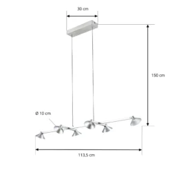 Lucande LED-riippuvalaisin Steve, alumiini, 113 cm, 6-lamppuinen, himmennettävä