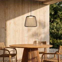 Lucande LED-riippuvalaisin ulos Korvyn, musta, Ø50 cm, portaattomasti