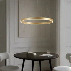 Lucande LED-riippuvalaisin Yonam, Ø 80 cm, 1-lamppuinen, kultainen, CCT