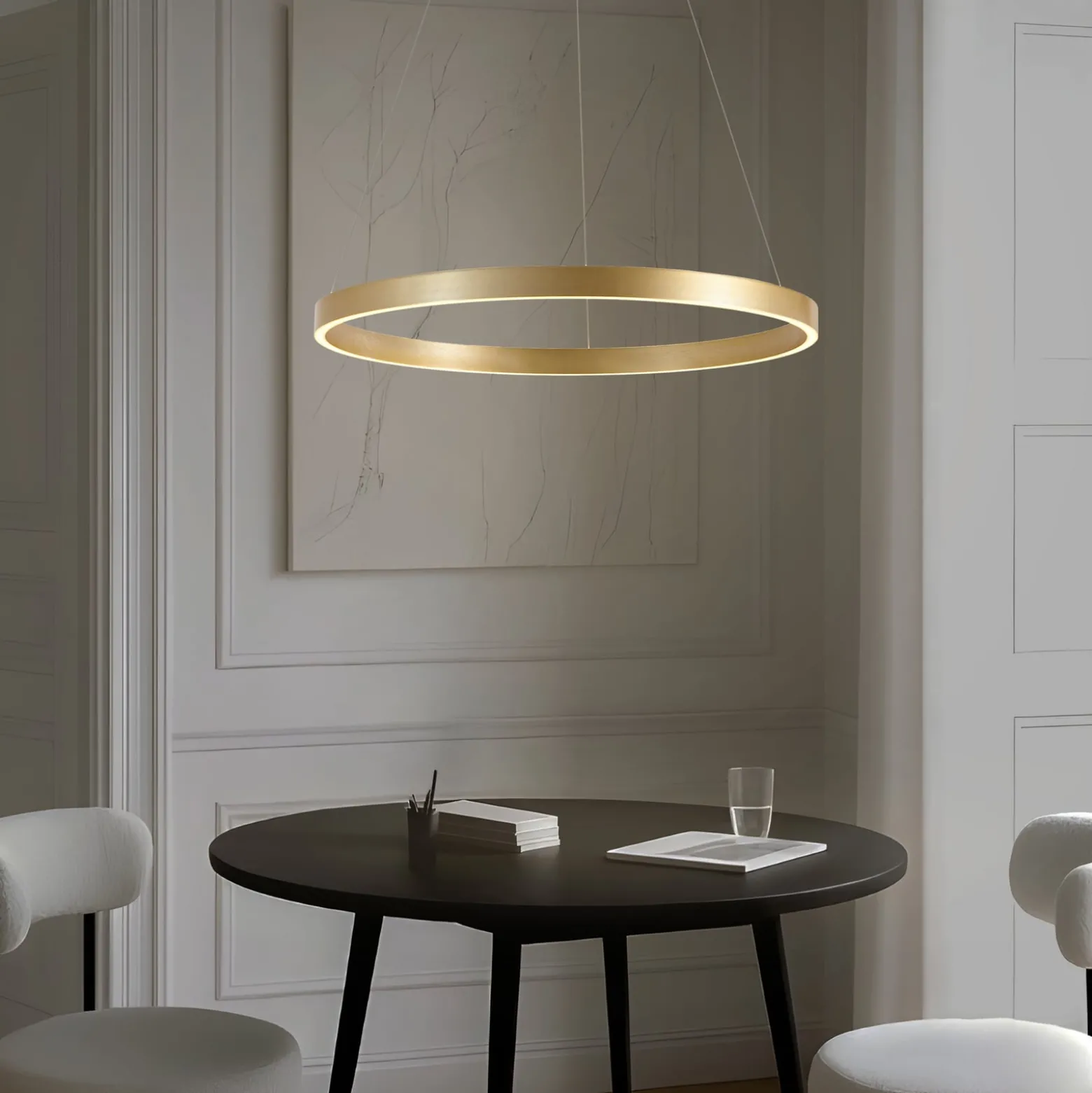 Lucande LED-riippuvalaisin Yonam, Ø 80 cm, 1-lamppuinen, kultainen, CCT