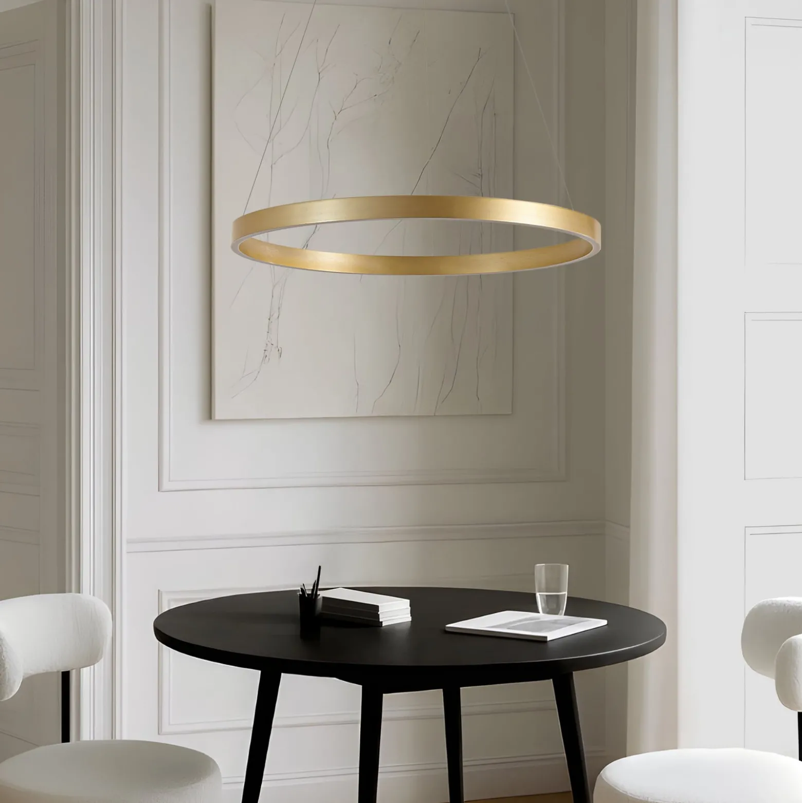 Lucande LED-riippuvalaisin Yonam, Ø 80 cm, 1-lamppuinen, kultainen, CCT