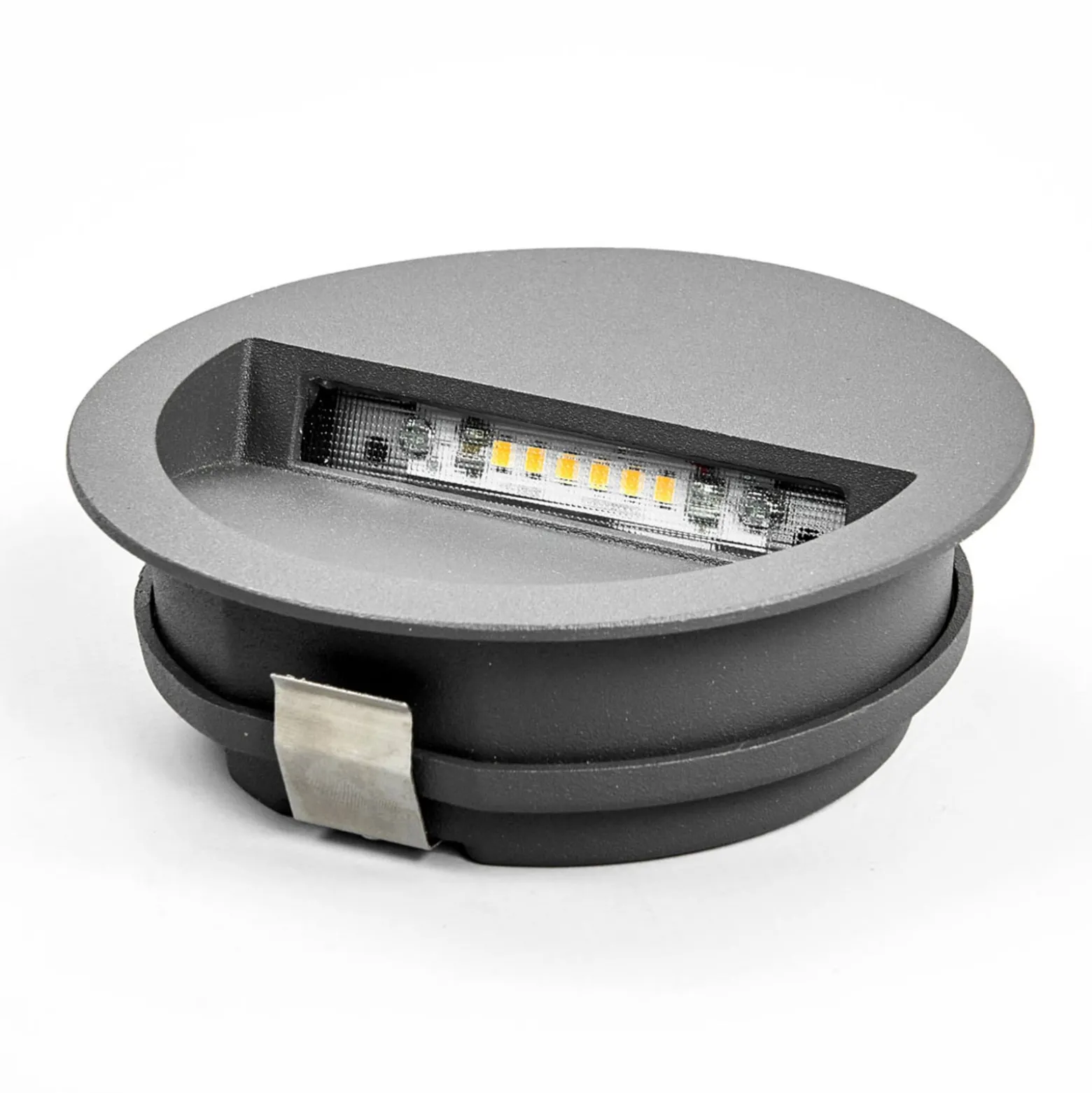 Lucande LED-seinäuppovalaisin Loya, Ø 11,5 cm, harmaa, IP54