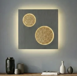 Lucande LED-seinävalaisin Delin, harmaa/kultainen, 55 x 55 cm, himmennettävä