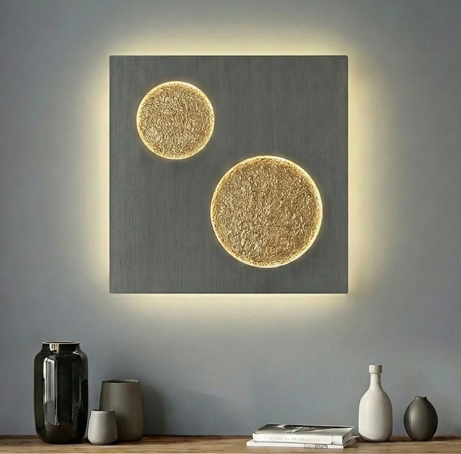 Lucande LED-seinävalaisin Delin, harmaa/kultainen, 55 x 55 cm, himmennettävä