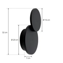 Lucande LED-seinävalaisin Elrik, musta, 20 cm korkea, metallia