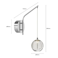 Lucande LED-seinävalaisin Hayley, krominvärinen, lasi, korkeus 34 cm