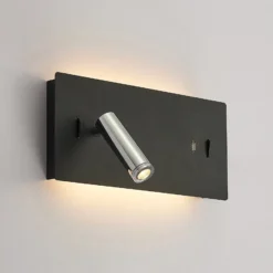Lucande LED-seinävalaisin Kimo, 32 cm, musta, alumiini, USB-portti