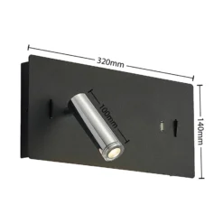 Lucande LED-seinävalaisin Kimo, 32 cm, musta, alumiini, USB-portti
