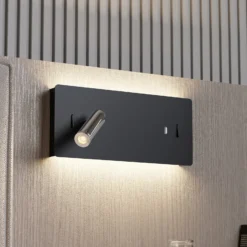 Lucande LED-seinävalaisin Kimo, 32 cm, musta, alumiini, USB-portti