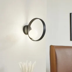 Lucande LED-seinävalaisin Luneo, musta/opal, lasi, 30 cm