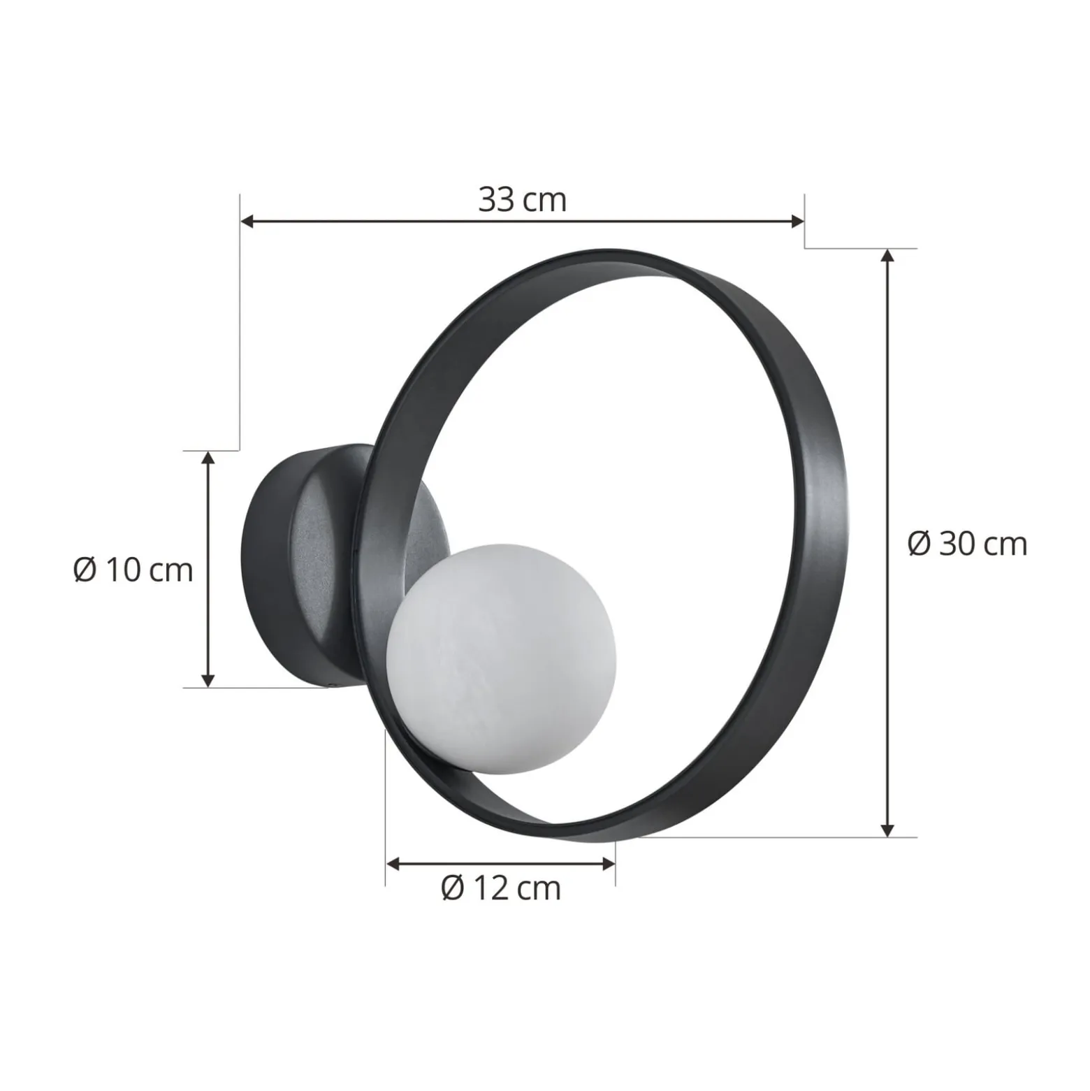 Lucande LED-seinävalaisin Luneo, musta/opal, lasi, 30 cm