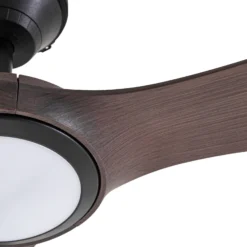 Lucande LED-ulkokatostuuletin Winrod, tumma puu, himmennettävä