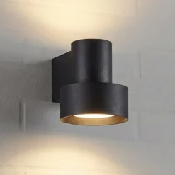 Lucande LED-ulkoseinälamppu Elune, mattamusta, ylös/alas