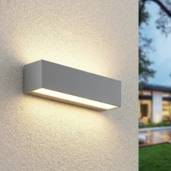 Lucande LED-ulkoseinälamppu Lengo 25 cm, hopea, valo ylös/alas, 3 000 K