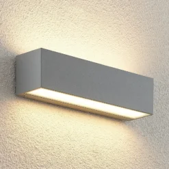 Lucande LED-ulkoseinälamppu Lengo 25 cm, hopea, valo ylös/alas, 3 000 K