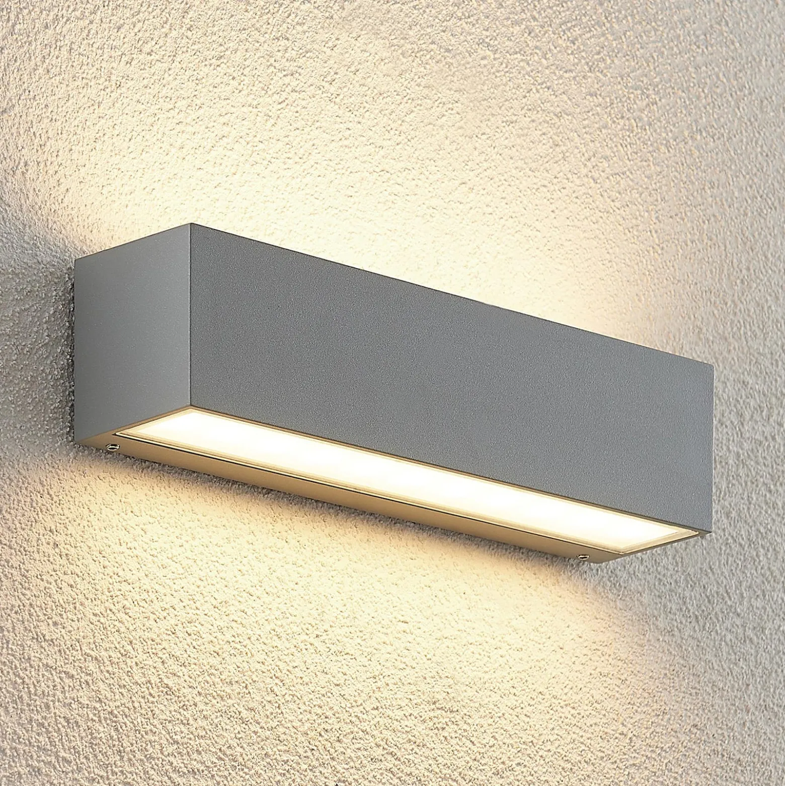 Lucande LED-ulkoseinälamppu Lengo 25 cm, hopea, valo ylös/alas, 3 000 K