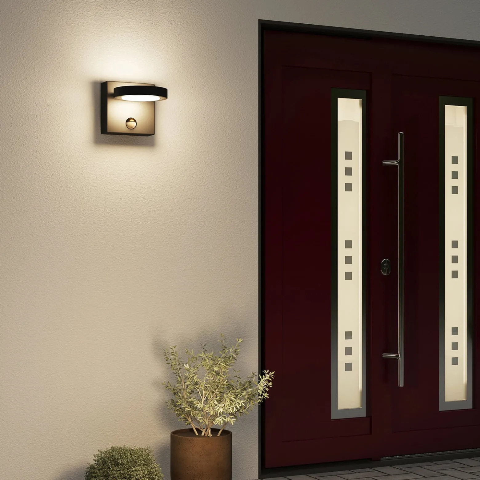 Lucande LED-ulkoseinävalaisin Belna, metalli, anturi, IP54