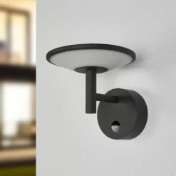 Lucande LED-ulkoseinävalaisin Fenia, anturi, IP54, antrasiittipunainen