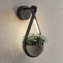 Lucande LED-ulkoseinävalaisin Florka, luonnonkivi, roikkuva kori