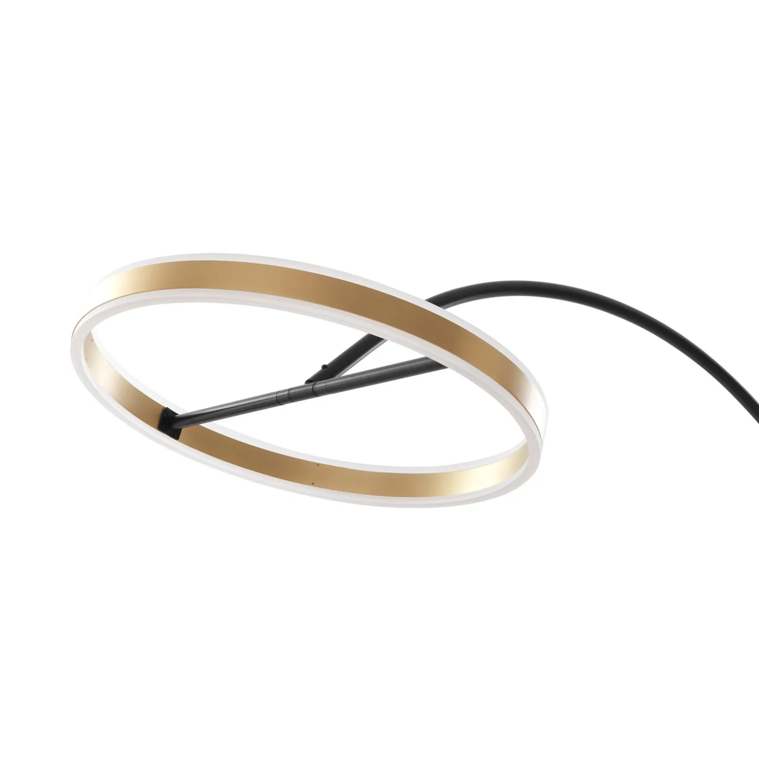 Lucande LED-valokaarilamppu Yekta, messinginvärinen, 183 cm, himmennettävä