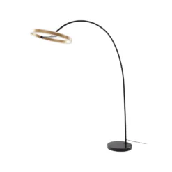 Lucande LED-valokaarilamppu Yekta, messinginvärinen, 183 cm, himmennettävä
