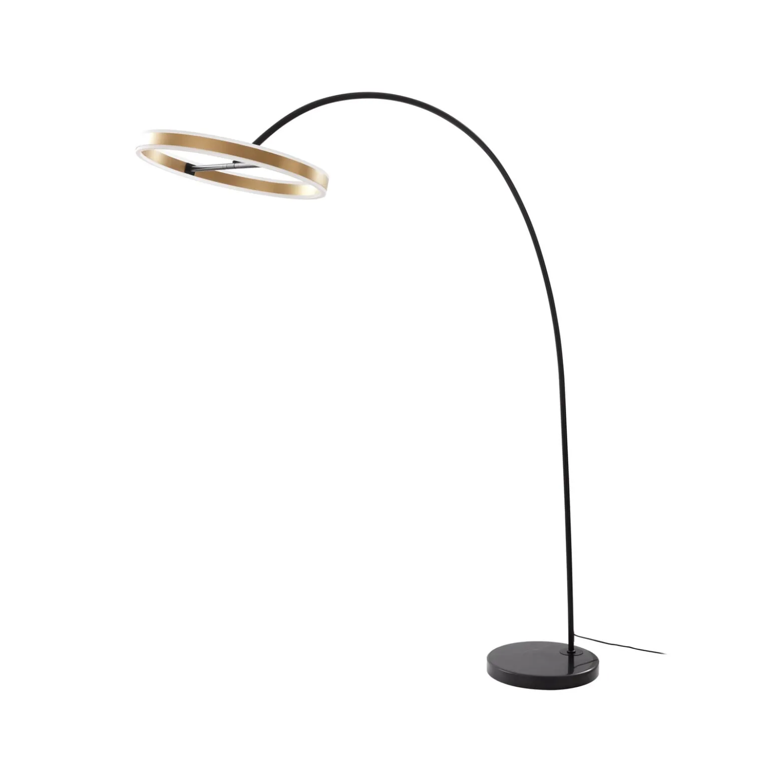 Lucande LED-valokaarilamppu Yekta, messinginvärinen, 183 cm, himmennettävä