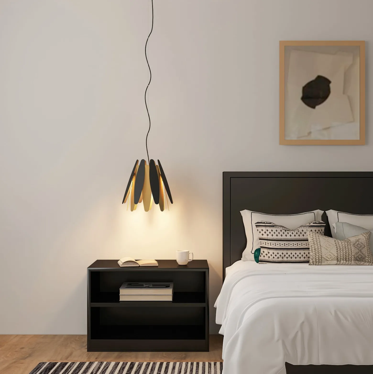 Lucande Lounit -riippuvalo, musta-kulta, 1-lamp.