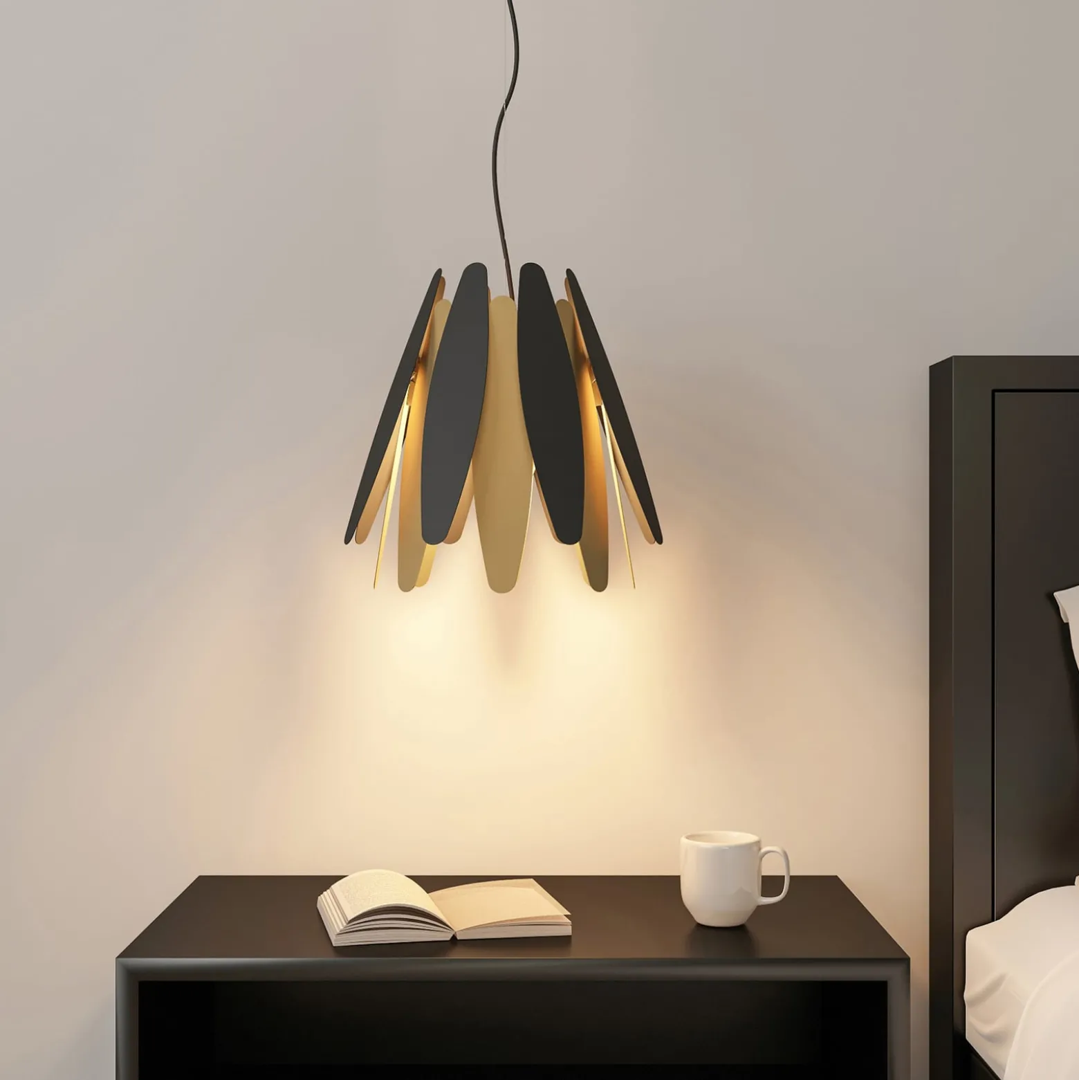 Lucande Lounit -riippuvalo, musta-kulta, 1-lamp.