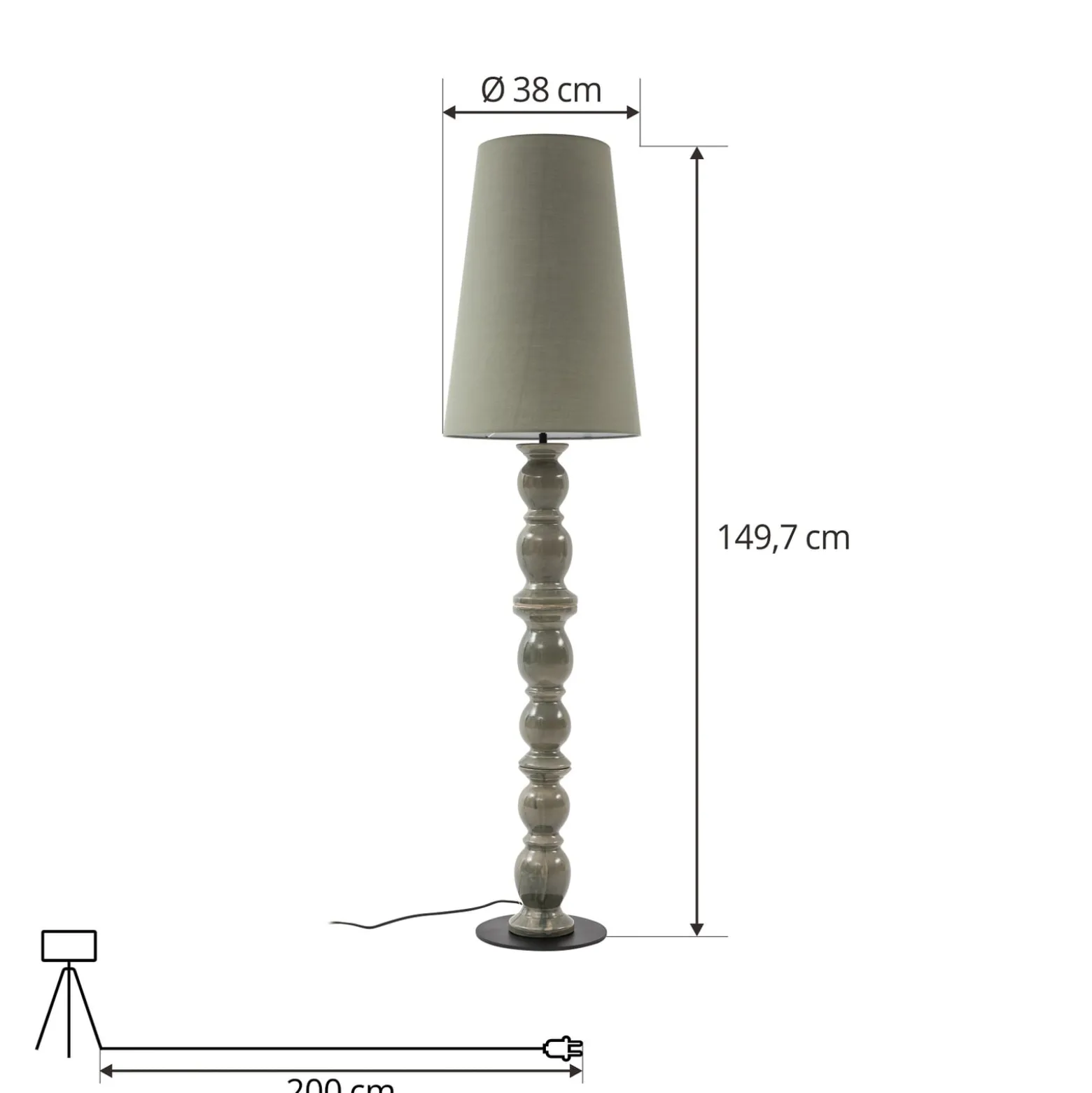 Lucande Lyndorin lattiavalaisin, vihreä, keraaminen, 150 cm