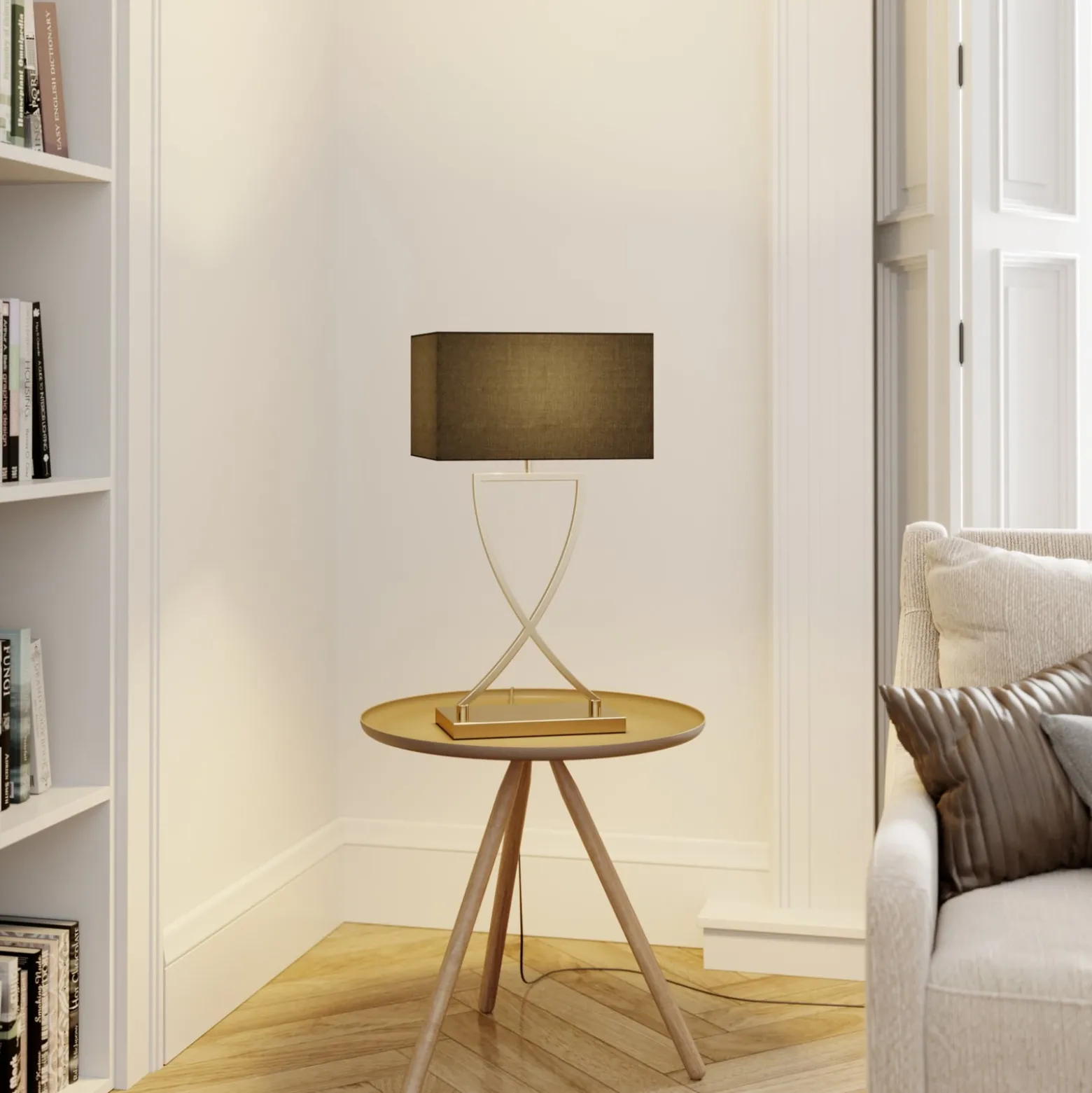 Lucande-pöytävalaisin Evaine, messinki/musta, 66 cm, E27
