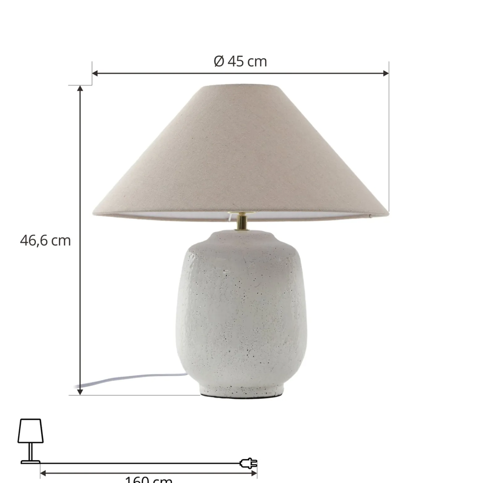 Lucande pöytävalaisin Thalorin, korkeus 47 cm, valkoinen, keramiikka
