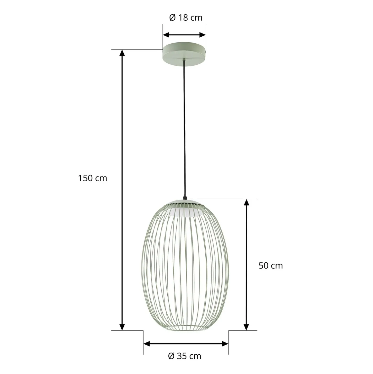 Lucande Richi LED-riippuvalaisin, vihreä, Ø 35 cm, himmennettävä