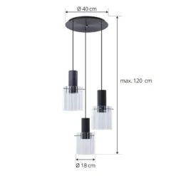 Lucande-riippuvalaisin Eirian, Ø 40 cm, 3-valo, musta, lasia